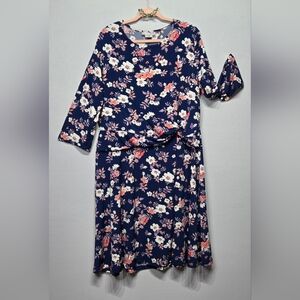 Navy Floral Long Sleeve Dress